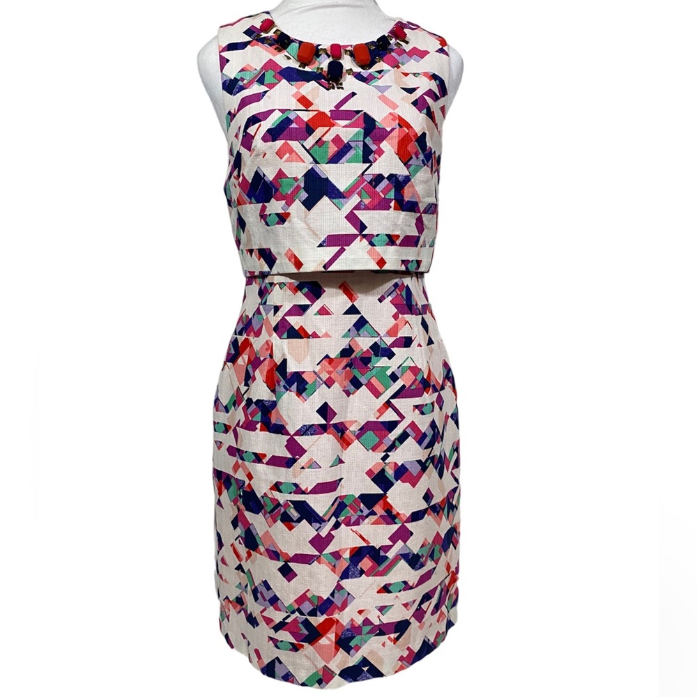 Vince Camuto Sleeveless Tiered Geometric Embellished Sheath Dress Women’s Size 4
